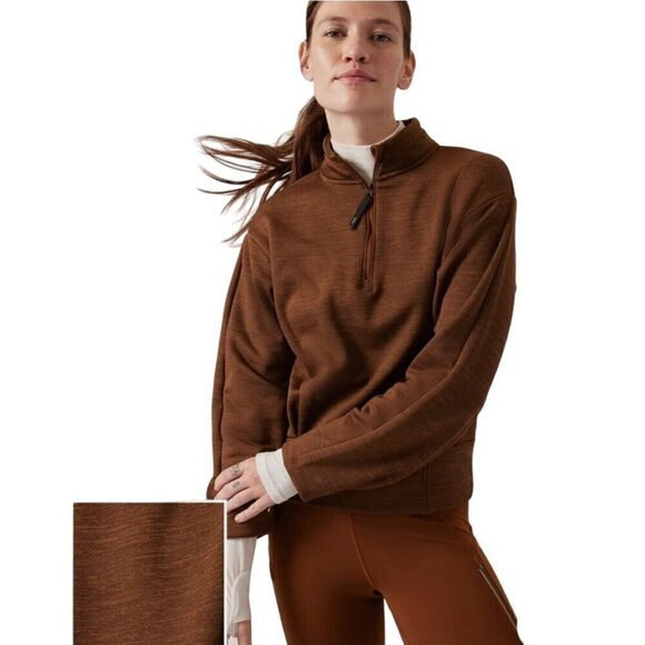 Athleta Altitude Polartec 1/2 Zip Sweatshirt Mahogany Heather Size S - Picture 1 of 12
